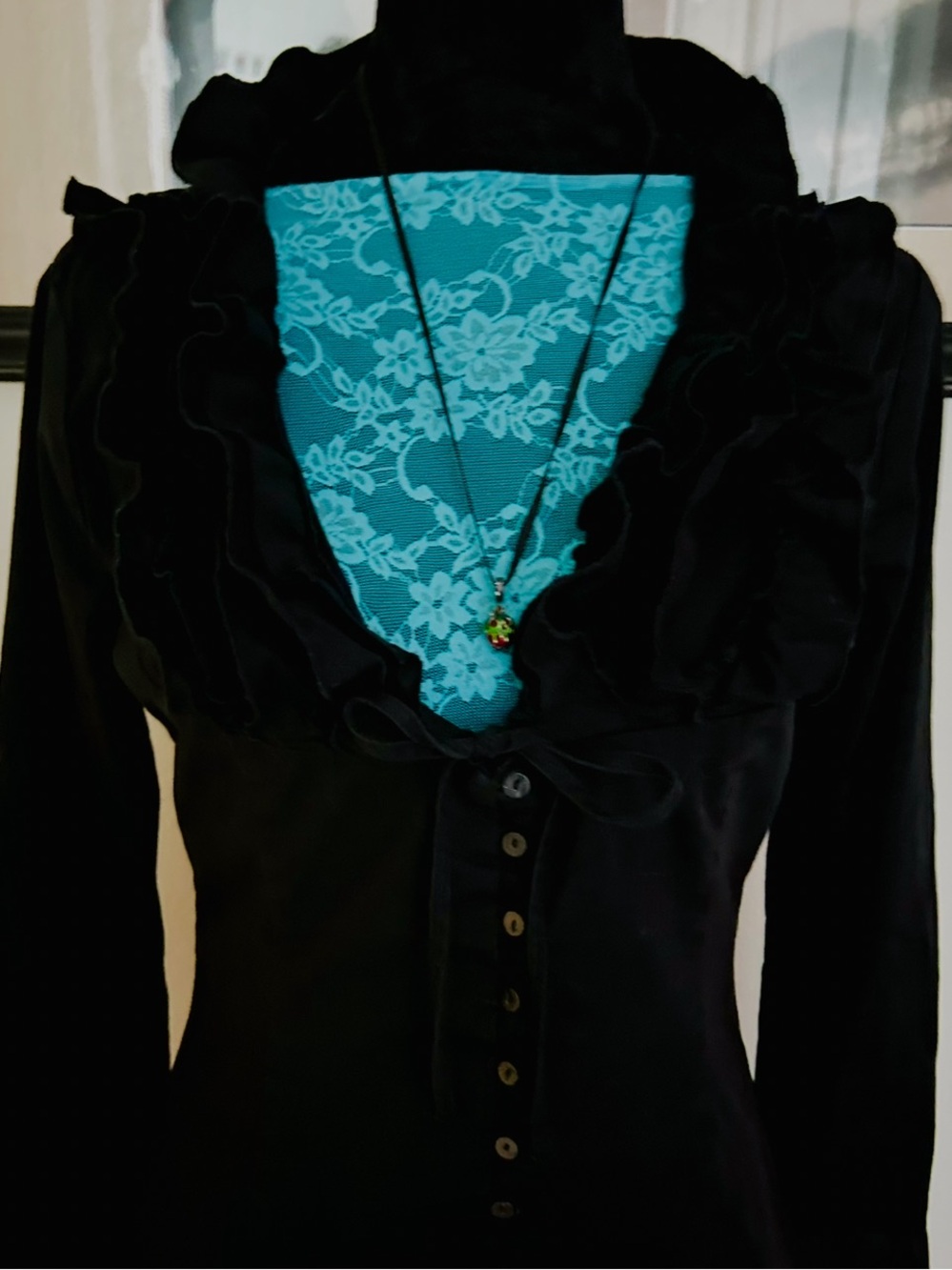 VTG Y2K Rampage Black Ruffle Corset Blouse Goth Whimsigoth Top Sz M